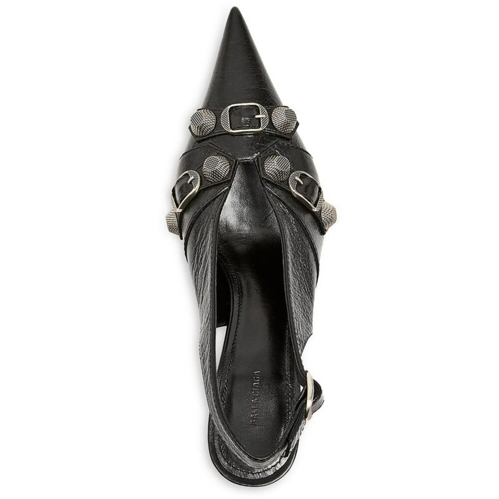 Balenciaga Womens Cagole Slingback Black Leather Ankle Strap Shoes NWT - Picture 3 of 3